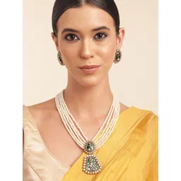Anouk Gold Plated Layered Beads & Kundan Studded Necklace & Earring Set-picture-34