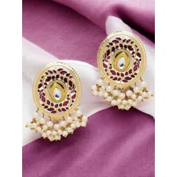 Anouk Gold-Plated Meenakari Kundan studded and Stones Studded Oval Shaped Studs-picture-25