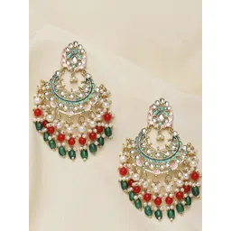 Anouk Gold-Plated Meenakari Kundan Studded Chandbalis Earrings-picture-13