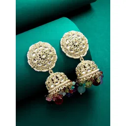 Anouk Gold-Plated Pearls Beaded And Stones Studded Dome Shaped Jhumkas-picture-35