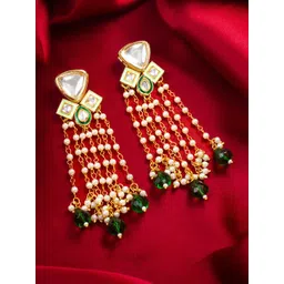 Anouk Gold-Plated Pearls Beaded And Stones Studded Tasselled Contemporary Drop Earrings-picture-28