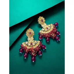 Anouk Gold-Plated Stone Studded & Pearls Beaded Chandelier Floral Shaped Chandbalis-picture-22