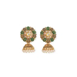 Anouk Gold-Toned Brass-Plated Stone-Studded & Beaded Dome Shaped Jhumkas-picture-19