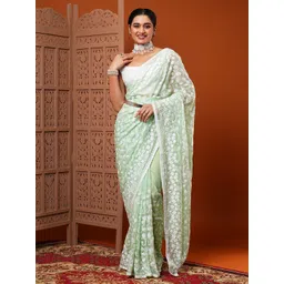Anouk Green Floral Embroidered Organza Saree-picture-27