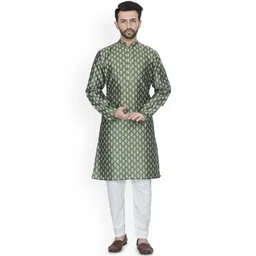 Anouk Green Floral Woven Design Mandarin Collar Cotton Straight Kurta-picture-12
