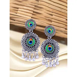 Anouk Green Rhodium-Plated Contemporary Shaped Oxidised Jhumkas-picture-26