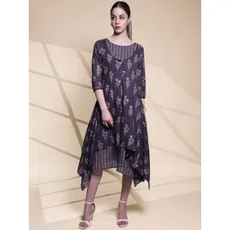 Anouk Grey Ethnic Motifs Printed Pure Cotton A-Line Ethnic Dress-image-48