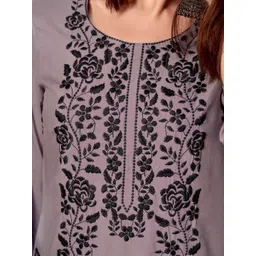 Anouk Grey Floral embroidered Round Neck Kurta image 2