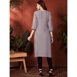 Anouk Grey Floral embroidered Round Neck Kurta image 4