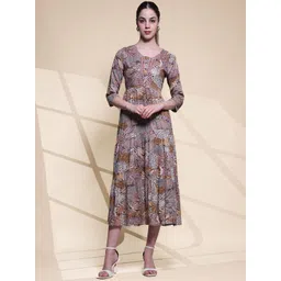 Anouk Grey Floral Printed Embroidered Detailed Fit & Flare Midi Ethnic Dress-picture-16