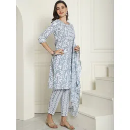 Anouk Grey Floral Printed Gotta Patti Pure Cotton Kurta With Trousers & Dupatta-picture-38