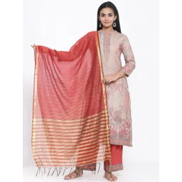 Anouk Grey Floral Printed Mandarin Collar Pure Silk Straight Kurta With Palazzo & Dupatta-picture-37