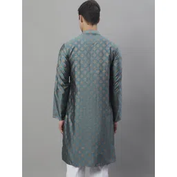 Anouk Grey Mandarin Collar Woven Design Silk Cotton Kurta image 2
