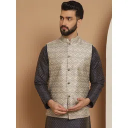 Anouk Grey Woven Design Mandarin Collar Nehru Jacket-picture-11