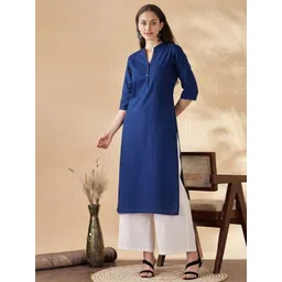 Anouk Mandarin Collar Three-Quarter Sleeves Panelled Cotton A-Line Kurta-picture-34