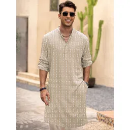 Anouk Men Beige Cotton Embroidered Straight Kurtas-image-20