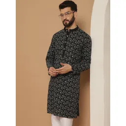 Anouk Men Black Geometric Flared Sleeves Mirror Work Kurta-picture-28