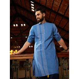 Anouk Men Blue Bandhani Printed Pure Cotton Kurta-image-1