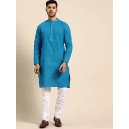 Anouk Men Blue Regular Pure Cotton Kurta with Churidar-picture-22