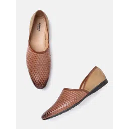 Anouk Men Brown Basketweave Textured Handcrafted Mojaris-picture-25
