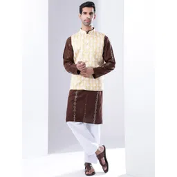 Anouk Men Embroidered Pure Cotton Kurta with Pyjama With Nehru Jacket-image-40