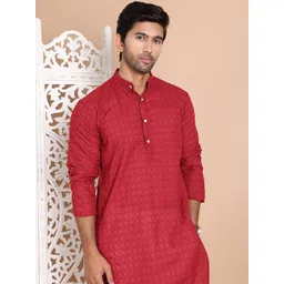 Anouk Men Embroidered Regular Chikankari Pure Cotton Kurta with Pyjamas-picture-12