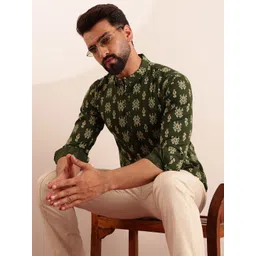 Anouk Men Ethnic Motifs Ikat Printed Mandarin Collar Short Kurta-picture-34