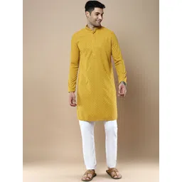 Anouk Men Floral Embroidered Regular Chikankari Kurta with Pyjamas-picture-28