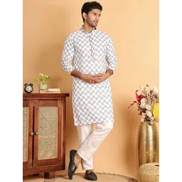 Anouk Men Floral Embroidered Regular Sequinned Kurta with Pyjamas-picture-11
