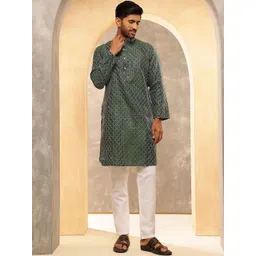 Anouk Men Geometric Embroidered Regular Thread Work Kurta with Pyjamas-picture-20