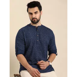 Anouk Men Geometric Printed Cotton Indigo Kurta-image-46