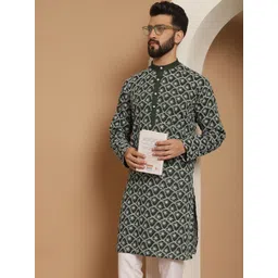 Anouk Men Green Geometric Thread Work Pathani Kurta-picture-37