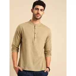 Anouk Men Khaki Pure Cotton Daily Wear Waist Length Kurta-image-38