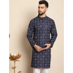 Anouk Men Navy Blue Geometric Printed Thread Work Kurta-picture-42