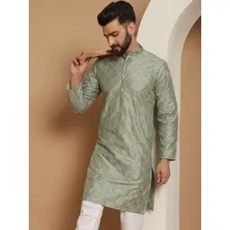Anouk Men Olive Green Cold-Shoulder Sleeves Mirror Work Kurta-picture-24