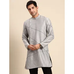 Anouk Men Silver-Toned Embroidered Cotton Silk Kurta-picture-19