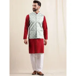 Anouk Men Solid Embroidered Cotton Kurta with Pyjamas & Nehru Jacket-image-41