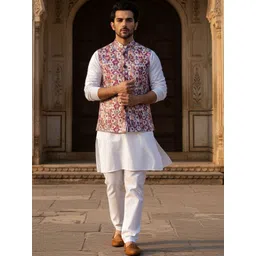 anouk Men's Ethnic Jacquard Regular Fit Nehru Jacket-picture-31
