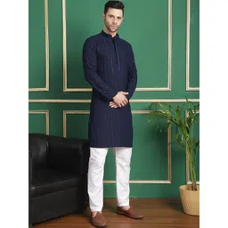 Anouk Navy Blue Geometric Embroidered Sequinned Kurta with Pyjamas-picture-19