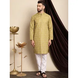 Anouk Olive Green & White Ethnic Motifs Printed Kurta With Churidar-picture-33