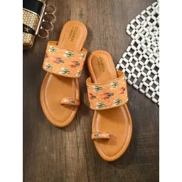 Anouk Orange & Green Embroidered One Toe Flats-picture-33