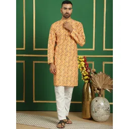 Anouk Orange Geometric Printed Mandarin Collar Straight Kurta With Pyjama-picture-33