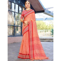 Anouk Orange Solid Linen Weaving Saree-picture-36