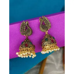 Anouk Peacock Shaped Jhumkas Earrings-picture-28