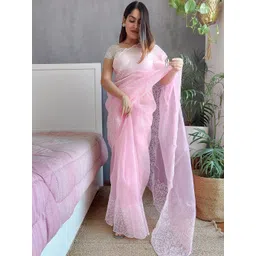 Anouk Pink Floral Embroidered Organza Saree-picture-26