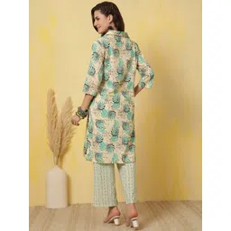 Anouk Printed Pure Cotton Shirt Collar Top With Trousers Co-Ords Set image 4