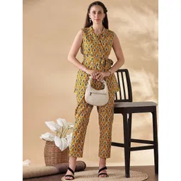 Anouk Printed Shirt Collar Pure Cotton Tunic With Trousers & Belt-picture-21