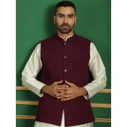 Anouk Purple Embroidered Mandarin Collar Sequinned Detailed Nehru Jacket-picture-31