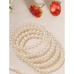 Anouk Red Korean Glass Crystal Stud Earrings & White Pearl Bracelet-picture-10