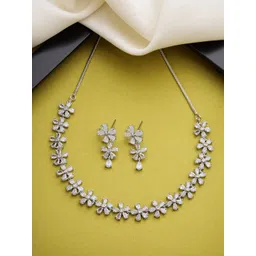 Anouk Rhodium-Plated AD-Studded Necklace & Earrings-picture-40